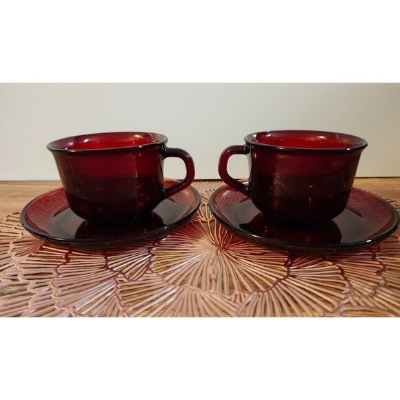 Ruby Red Glass Arcoroc France Classique Design Cup & Saucer Sets - Picture 10 of 10